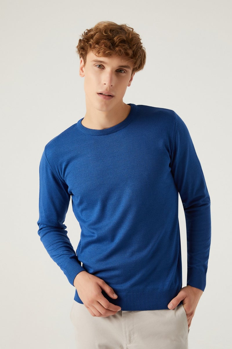 D'S DAMAT Regular Fit Blue Cotton Blend Knitwear Sweater 5HF06ORT12004  - Image 1