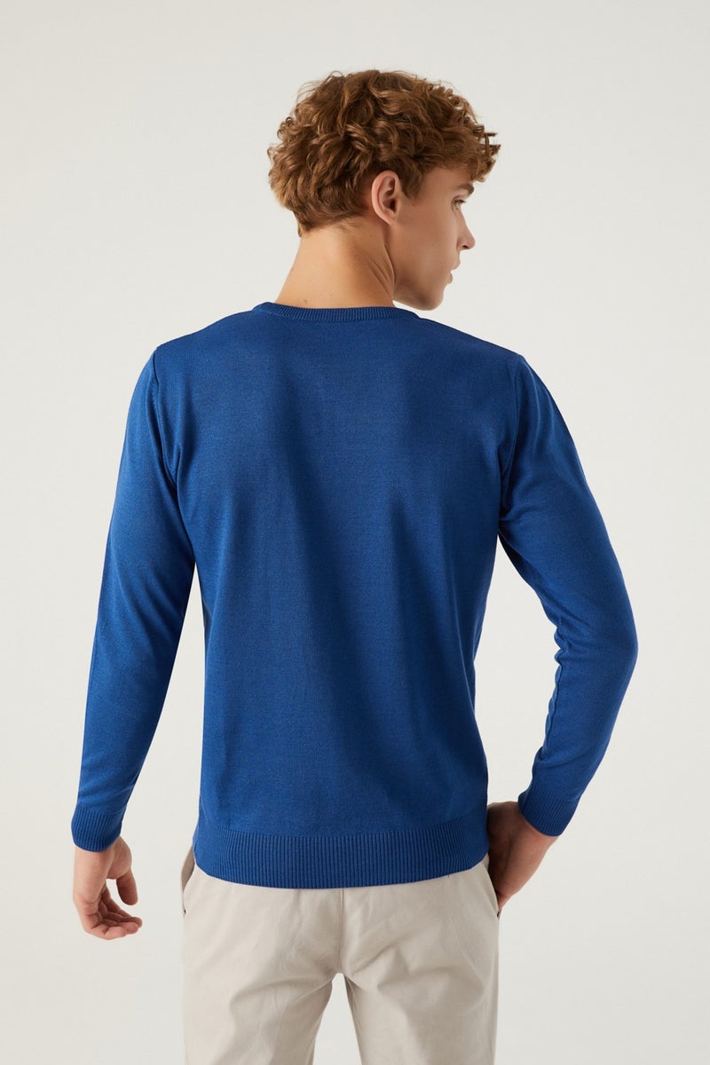 D'S DAMAT Regular Fit Blue Cotton Blend Knitwear Sweater 5HF06ORT12004  - Image 4
