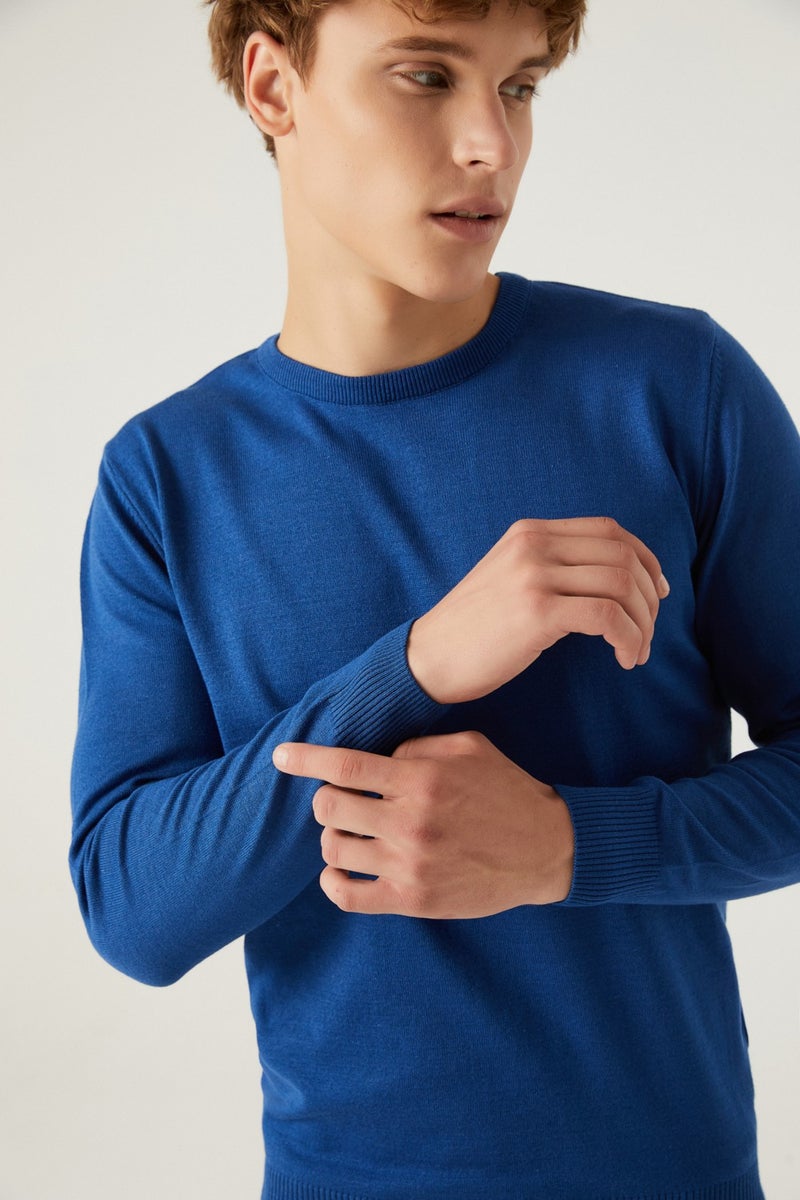 D'S DAMAT Regular Fit Blue Cotton Blend Knitwear Sweater 5HF06ORT12004  - Image 5
