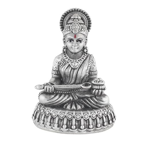 PRD CARATCAFE Silver 925 Maa Annapurna Idol, God Murti for Home Pooja. Hallmark Certified Solid Silver Statue of Goddess Annapoorna for Car, Home, Office & Gift. (30 Grams). Antique Finish. - Image 1