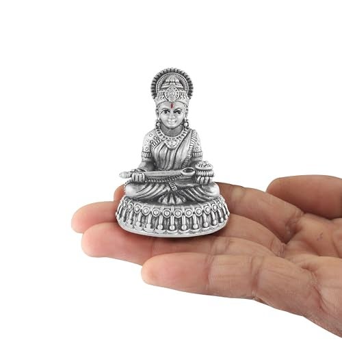PRD CARATCAFE Silver 925 Maa Annapurna Idol, God Murti for Home Pooja. Hallmark Certified Solid Silver Statue of Goddess Annapoorna for Car, Home, Office & Gift. (30 Grams). Antique Finish. - Image 4