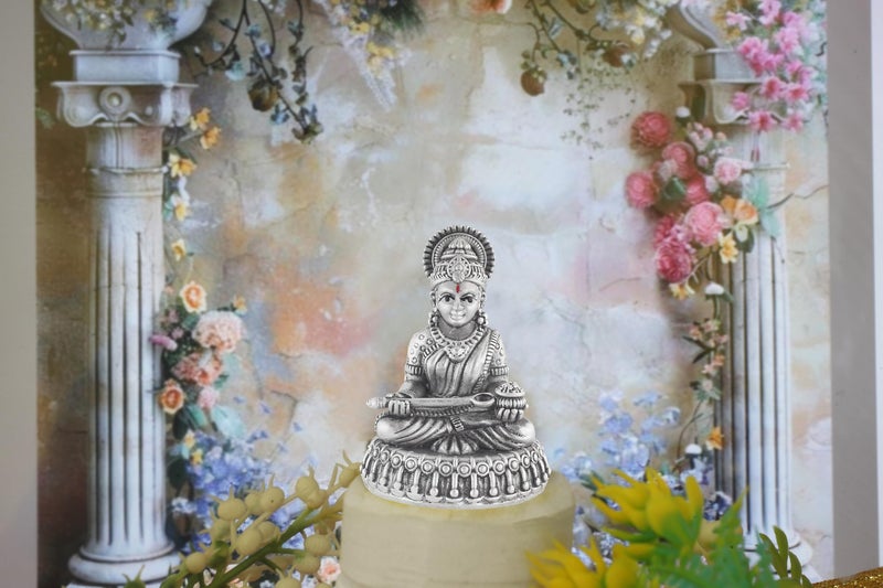 PRD CARATCAFE Silver 925 Maa Annapurna Idol, God Murti for Home Pooja. Hallmark Certified Solid Silver Statue of Goddess Annapoorna for Car, Home, Office & Gift. (30 Grams). Antique Finish. - Image 5