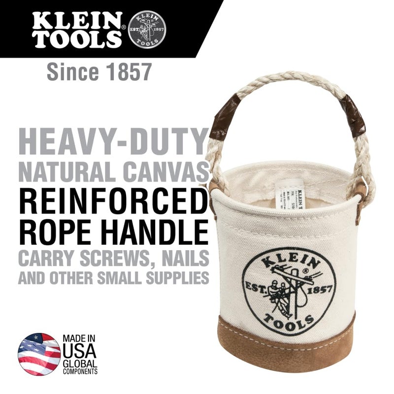 Klein Tools 5104MINI Mini Tool Bucket, All-Purpose Tool Bucket with Leather-Bottom, Nuts and Bolt Bag with Reinforced Rope Handle, Small Utility Pouch - Image 2