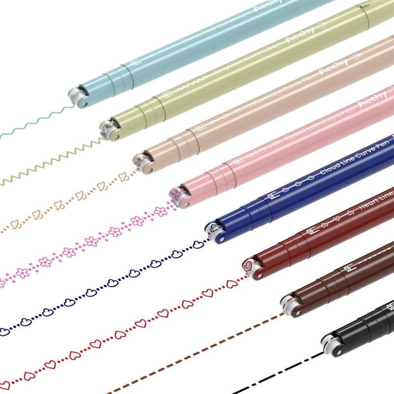 AECHY Colored Curve Highlighter Pens Set - 8 Different Shapes & 8 Colors Fine Tips for Writing, Journaling, Note Taking, Drawing, Scrapbook Art, School Supplies (Classic) - Image 1