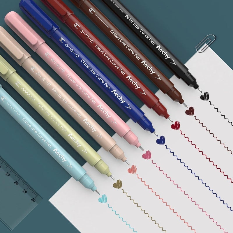 AECHY Colored Curve Highlighter Pens Set - 8 Different Shapes & 8 Colors Fine Tips for Writing, Journaling, Note Taking, Drawing, Scrapbook Art, School Supplies (Classic) - Image 4