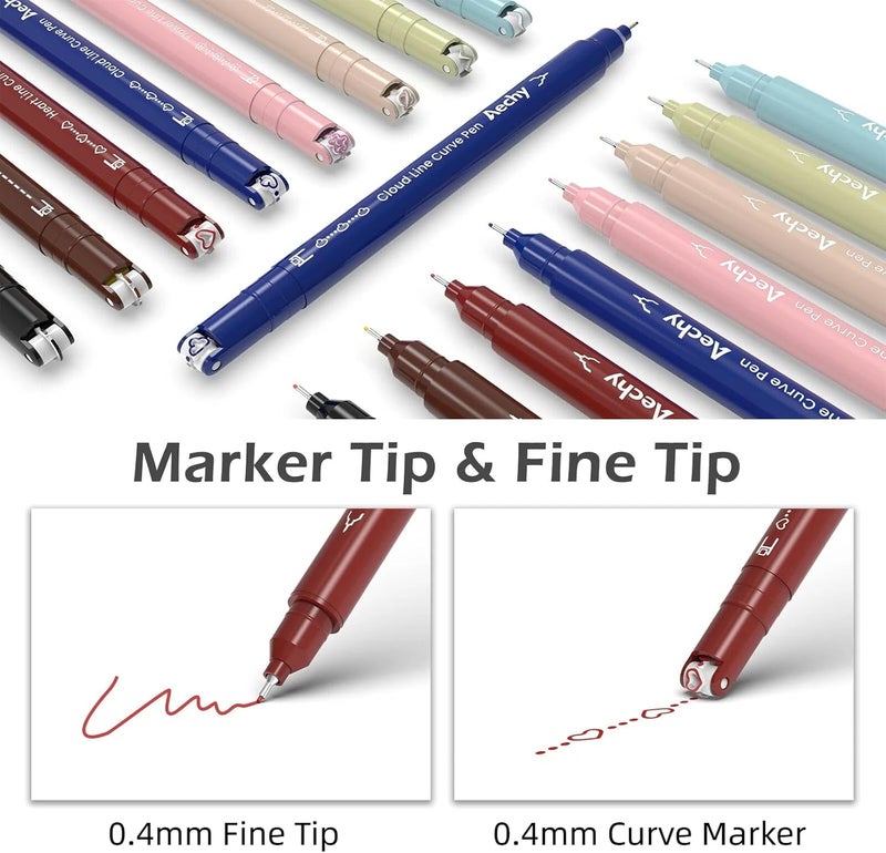 AECHY Colored Curve Highlighter Pens Set - 8 Different Shapes & 8 Colors Fine Tips for Writing, Journaling, Note Taking, Drawing, Scrapbook Art, School Supplies (Classic) - Image 2