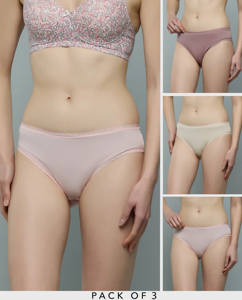R&B 3 Pack Lace Trim Bikini Briefs