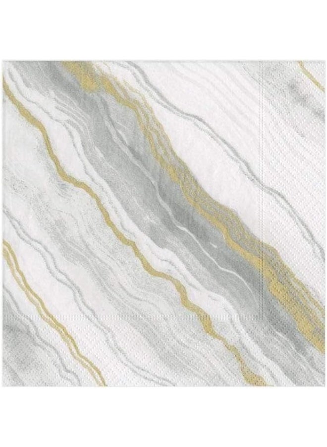 Caspari Marble Paper Cocktail Napkins In Grey 20 Per Package - Image 2