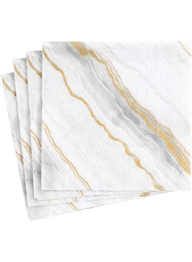 Caspari Marble Paper Cocktail Napkins In Grey 20 Per Package - Image 1