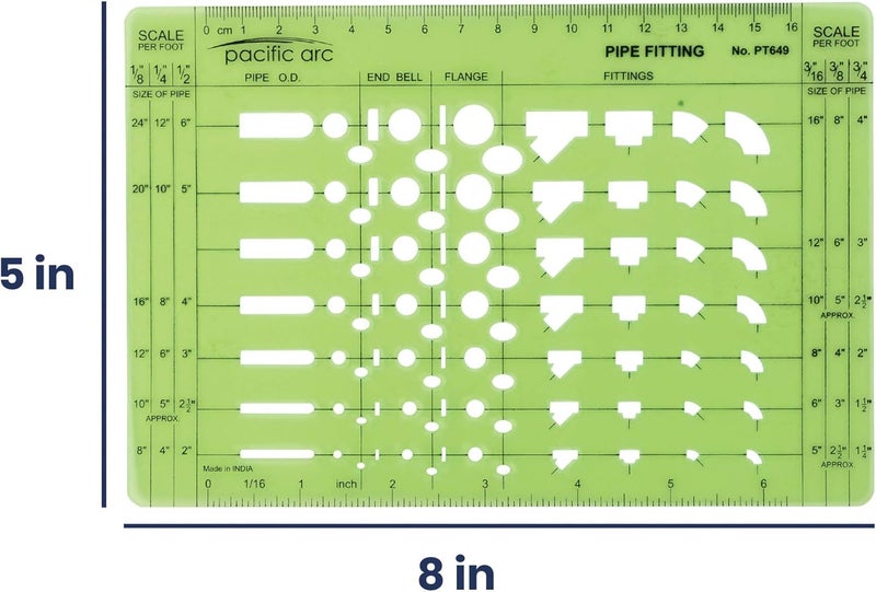 Pacific Arc Pipe Fitting Template Guide, with Pipe O.D., End Bell, Flange, and Fittings - Image 2