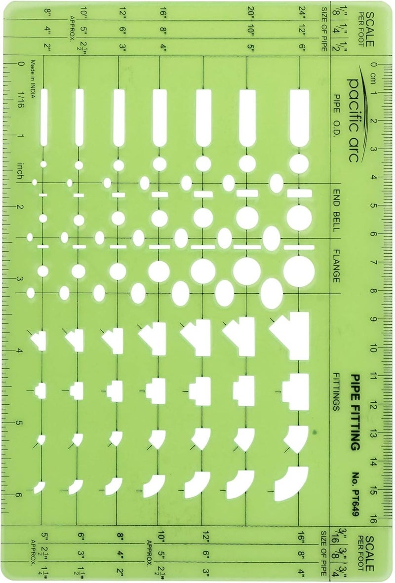 Pacific Arc Pipe Fitting Template Guide, with Pipe O.D., End Bell, Flange, and Fittings - Image 1