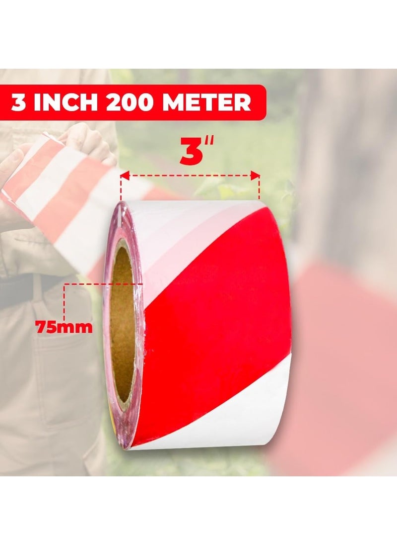 Berry Red & White Non-Adhesive Barrier Tape – 3-inch x 200m Caution Tape Roll for Cordoning Off Areas
