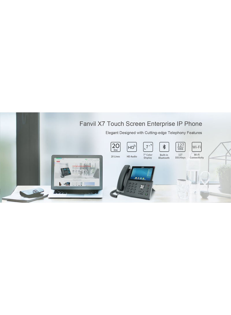 Fanvil-X7 Enterprise IP Phone a 7 inch capacitive touch screen for up to 116 DSS key entries, the  telephone also features 20 SIP lines, HD audio with Opus support, Built-in Bluetooth - Image 4