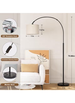 ACPLAY Dimmable Floor Lamp, Nordic Style Floor Lamp with Dimmer, Black Standing Lamp, Adjustable Hanging Shade, Over Couch Reading Light, Modern Pole Lamp for Living Room Bedroom  - Image 2