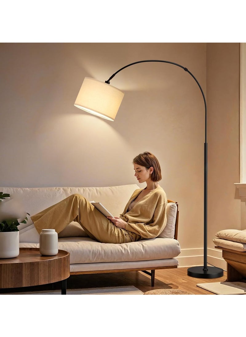 ACPLAY - Dimmable Floor Lamp, Nordic Style Floor Lamp with Dimmer, Black Standing Lamp, Adjustable Hanging Shade, Over Couch Reading Light, Modern Pole Lamp for Living Room Bedroom - Image 1