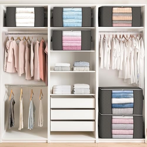 Budding Joy 90 L Large Storage Bags, 6 Pack Clothes Storage Bins Foldable Closet Organizers Storage Containers with Reinforced Handle for Clothing, Blanket, Comforters, Bed Sheets, Pillows and Toys (Gray) - Image 5