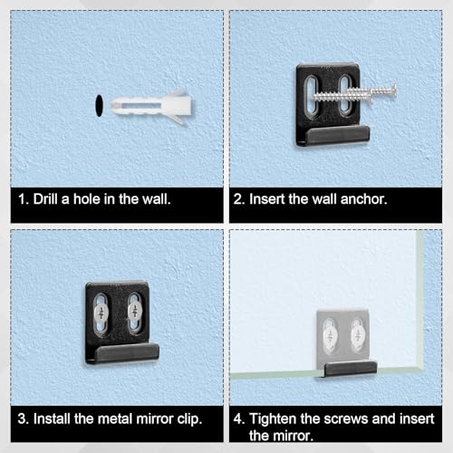 MTRoyaldia 4pcs Heavy Duty Mirror Hanging Kit, Heavy Mirror Mounting Hardware Mirror Clips for Wall Mounting, Wide Channel Mirror Hanger for The Wall Mirror Hooks with Screw for Frameless Mirror - Image 3