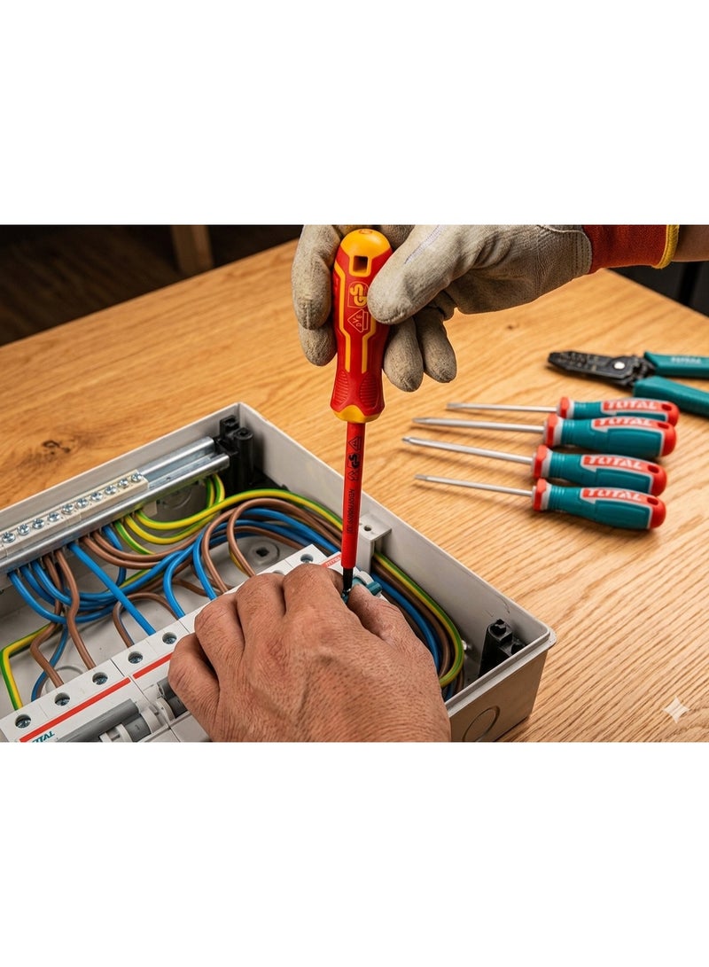 TOTAL 8 Pcs Insulated Screwdriver Set TKSDS0836 – VDE Certified S2 Steel Magnetic Tip Electrician Screwdriver Kit - Image 4