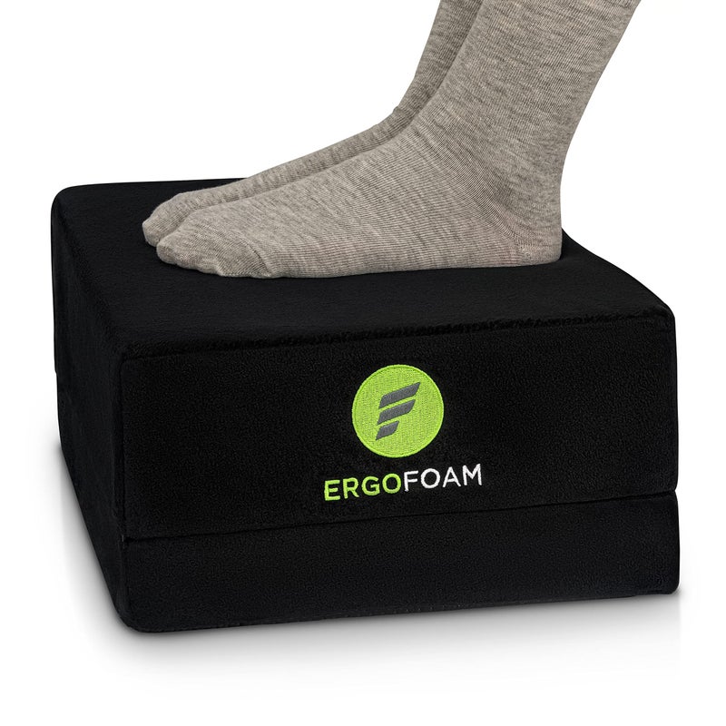 ErgoFoam FlatTop Adjustable Foot Rest HighDensity CompressionResistant Foam NonSlip Black Modern Office