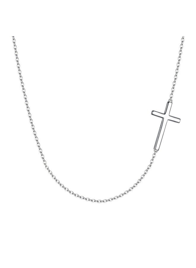 EVER FAITH 925 Sterling Silver Simple Church Sideways Cross Pendant Choker Necklace Birthday/Mothers Day/Valentines Day/Christmas Jewelry Gift For Womens  - Image 1