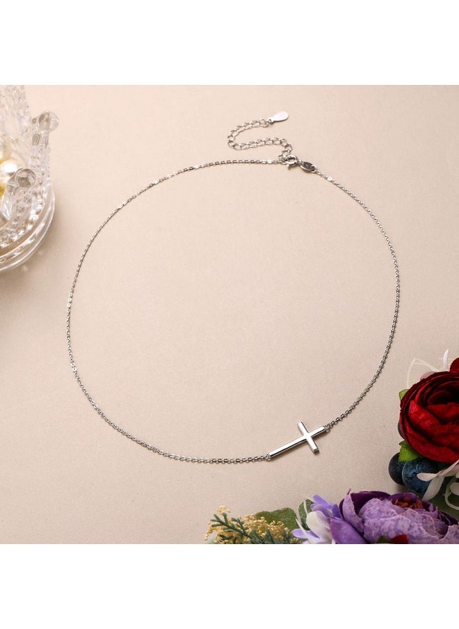 EVER FAITH 925 Sterling Silver Simple Church Sideways Cross Pendant Choker Necklace Birthday/Mothers Day/Valentines Day/Christmas Jewelry Gift For Womens  - Image 5