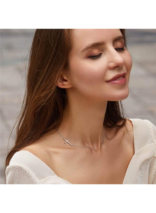 EVER FAITH 925 Sterling Silver Simple Church Sideways Cross Pendant Choker Necklace Birthday/Mothers Day/Valentines Day/Christmas Jewelry Gift For Womens  - Image 2