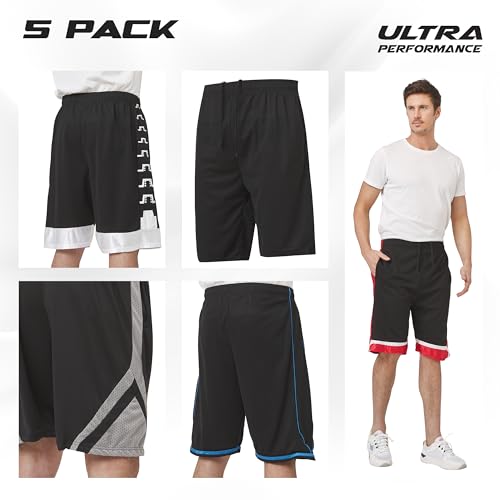 Ultra Performance 5 Pack Mens Shorts, Athletic Gym Shorts Workout Basketball Shorts for Men, X-Large - Image 2