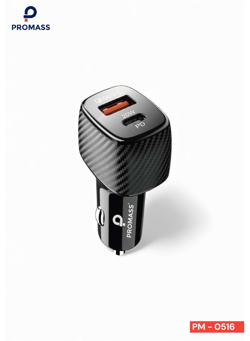 بروماس شاحن سيارة سريع بتقنية USB بقوة 38 واط، منفذ PD للشحن السريع قوة 20 واط ومنفذ USB بقوة 18 واط, متوافق مع الهواتف المحمولة، بمنفذين من النوع C، بقدرة 20 واط لآيفون وسامسونج جالكسي وآيباد برو - Image 1