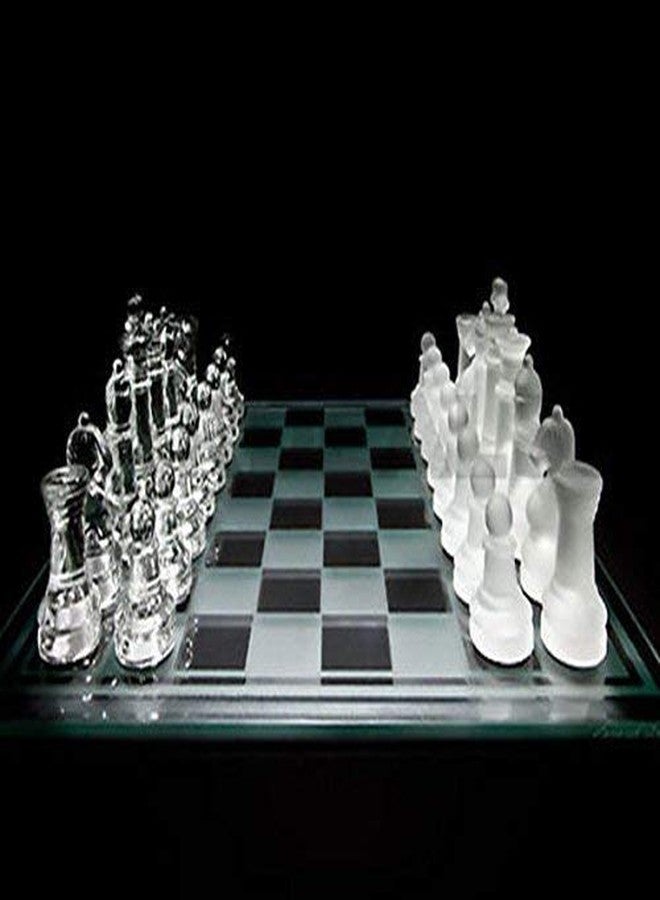 MSA Glass Chess Set with Glass Board | Frosted & Clear Glass Chess Pieces | Mind Game for Adults | Strategy/Outdoor Game (Set of 1)(20x20cm) - Image 1