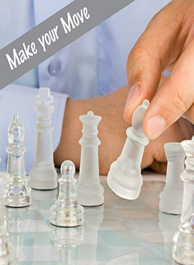 MSA Glass Chess Set with Glass Board | Frosted & Clear Glass Chess Pieces | Mind Game for Adults | Strategy/Outdoor Game (Set of 1)(20x20cm) - Image 2