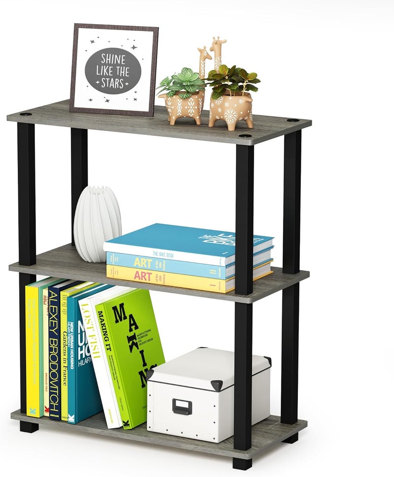 Furinno Turn-S-Tube 3-Tier Compact Multipurpose Shelf Display Rack, Square, French Oak Grey/Black - Image 1