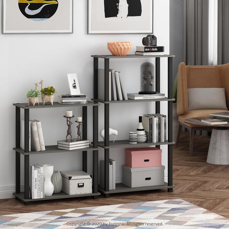 Furinno Turn-S-Tube 3-Tier Compact Multipurpose Shelf Display Rack, Square, French Oak Grey/Black - Image 2