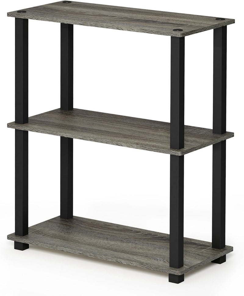 Furinno Turn-S-Tube 3-Tier Compact Multipurpose Shelf Display Rack, Square, French Oak Grey/Black - Image 4