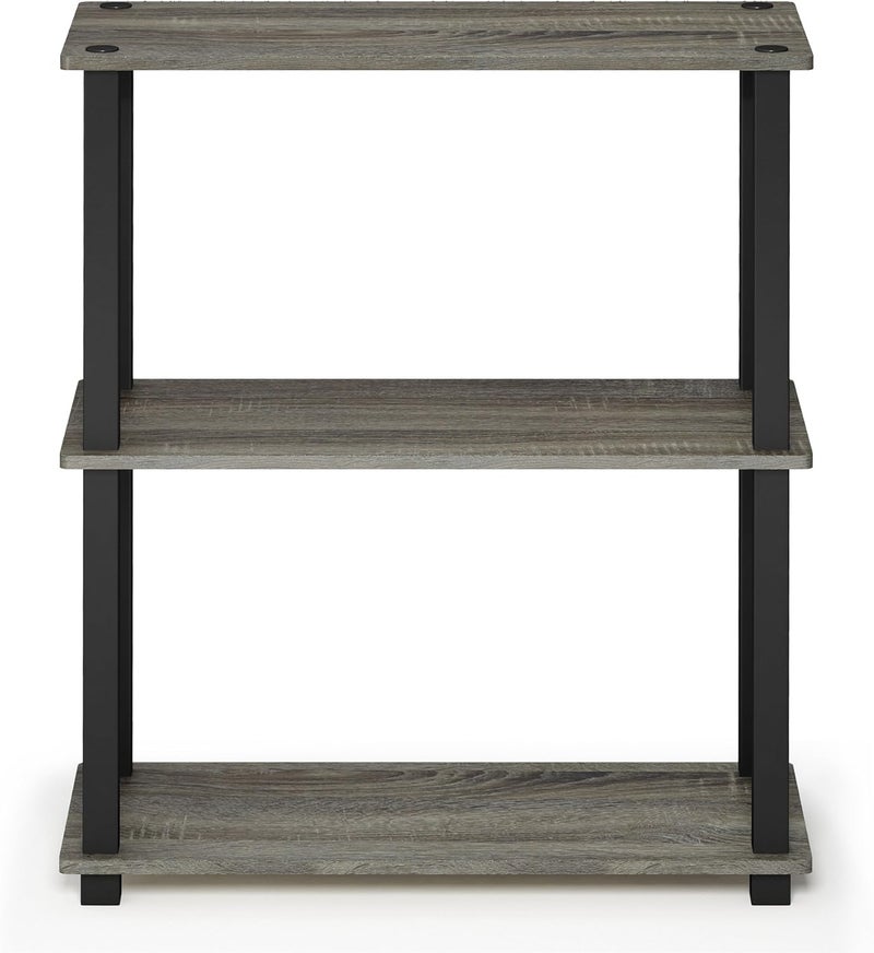 Furinno Turn-S-Tube 3-Tier Compact Multipurpose Shelf Display Rack, Square, French Oak Grey/Black - Image 5