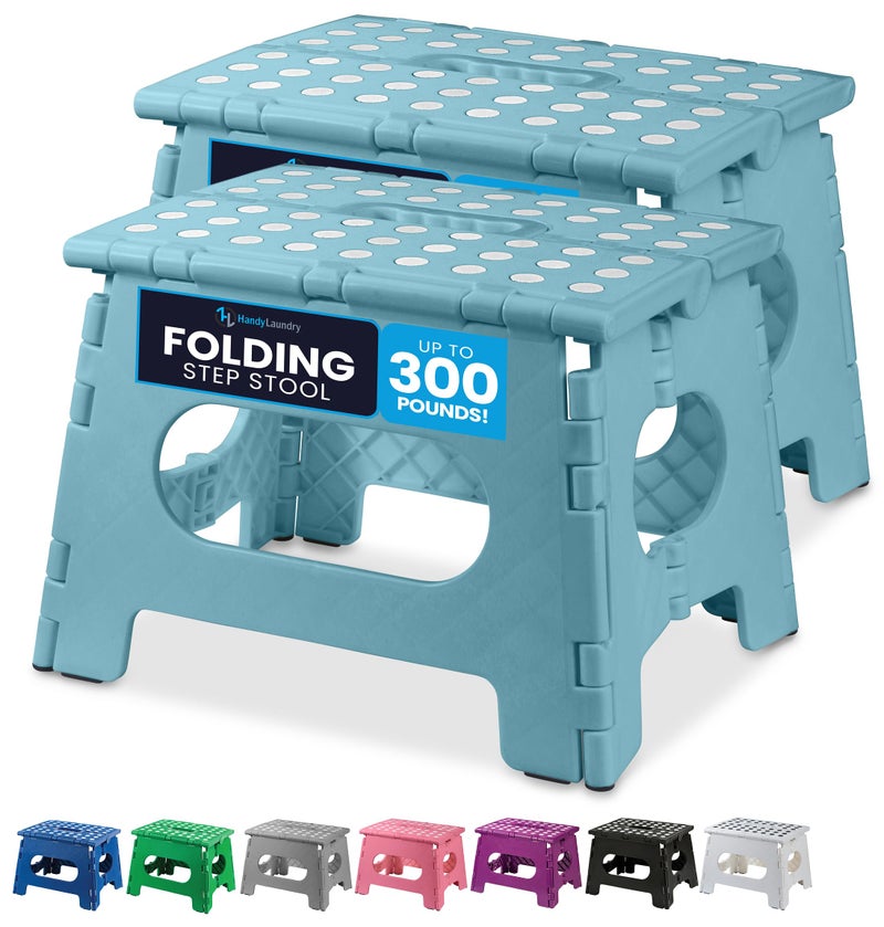 Handy Laundry Folding Lightweight Step Stool - Sturdy Enough to Support Adults and Safe Enough for Kids - Opens Easy with One Flip - Great for Kitchen, Bathroom or Bedroom (Teal | 2-Pack) - Image 1