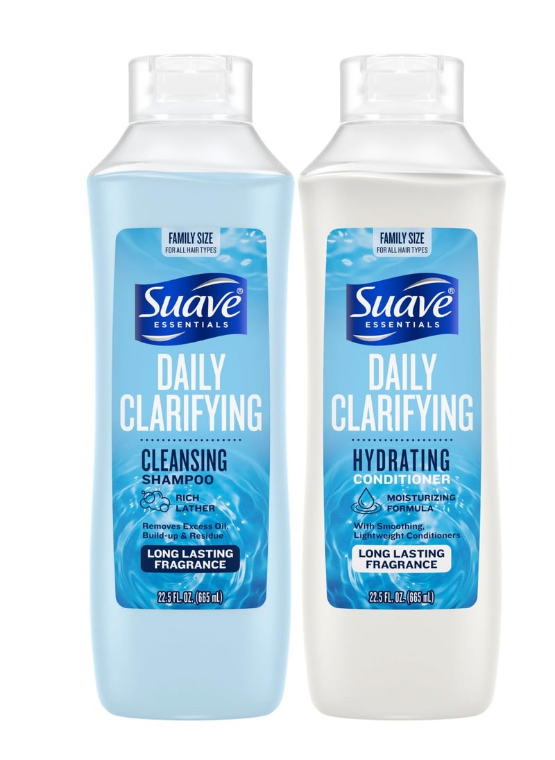 Suave Suave Shampoo & Conditioner Set, Clarifying & Hydrating – Build Up & Residue Removal Formulas for Beautiful, Shiny Hair, 22.5 Oz Ea (2 Piece Set) 