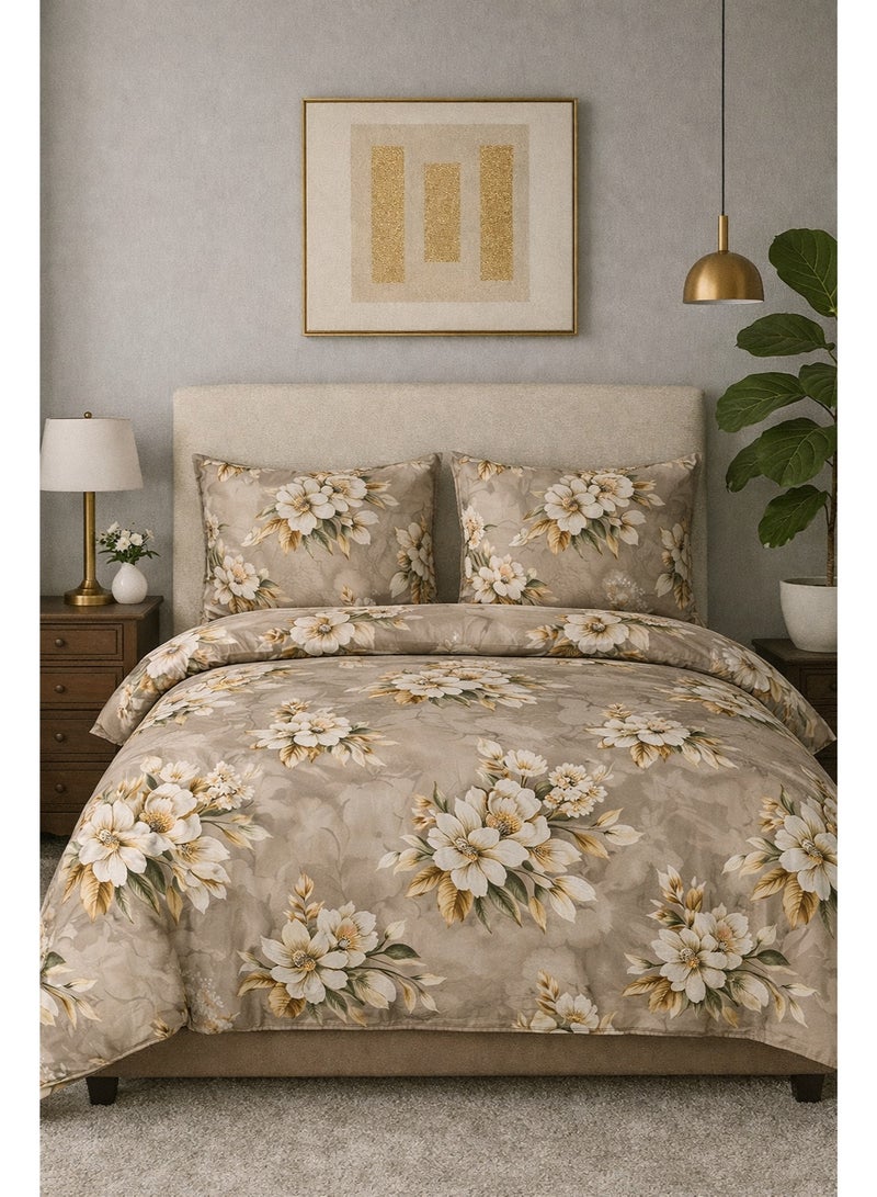3 Pieces Flat Bedsheet Set with Floral Pattern King Size Bed Pillow Cover Set with 1 Bedsheet  2 Pillow - Image 1