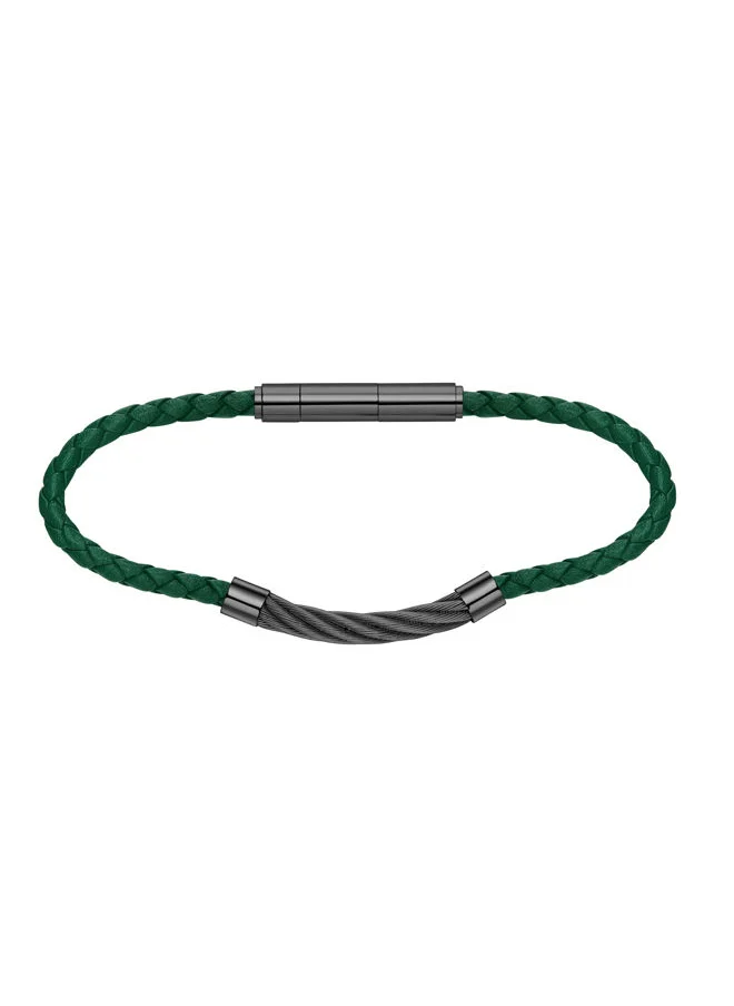 بوليس POLICE - Kingpins Bracelet for Men Gun Cable with Green Leather - PEAGB0005449