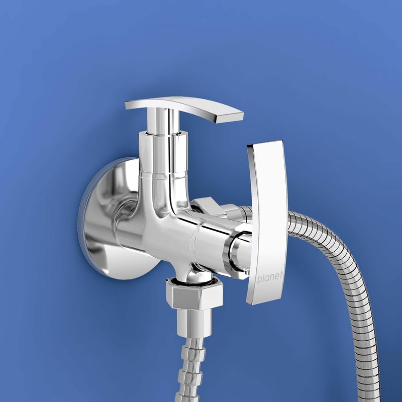 Planet 2 in 1 Angle Cock2 Way Angle Valve for Bathroom with Teflon Tap SamarChrome - Image 1