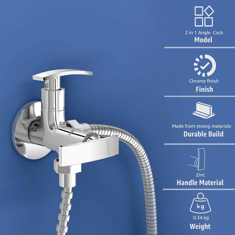 Planet 2 in 1 Angle Cock2 Way Angle Valve for Bathroom with Teflon Tap SamarChrome - Image 2
