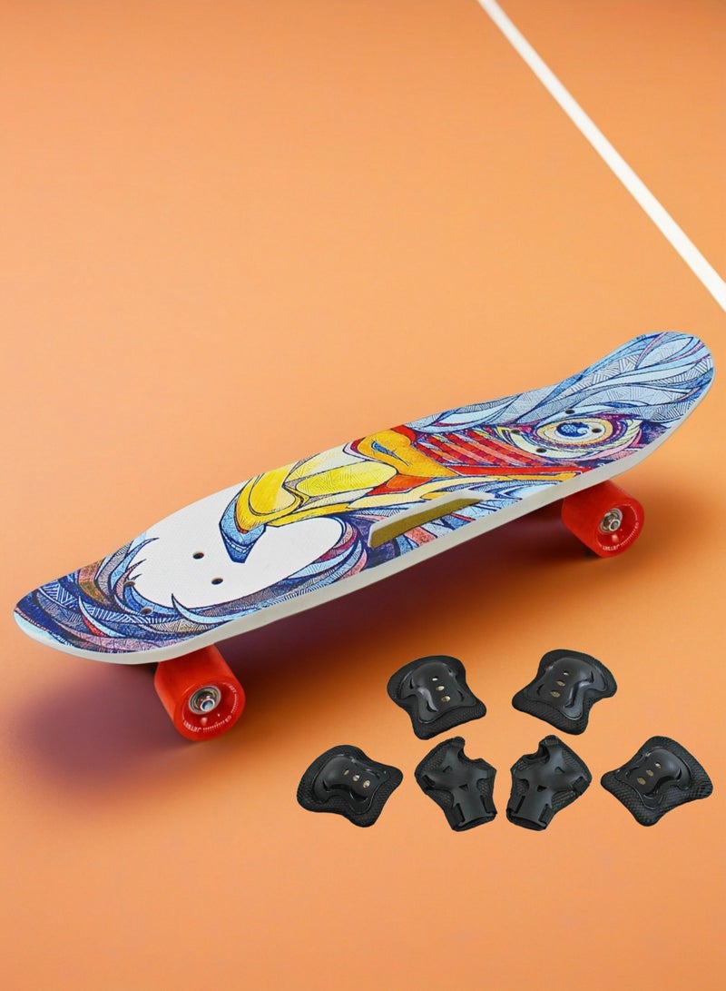 EASY FUTURE Cruiser Skateboard for Kids – Penny Board Style Short Board for Youth Ages 6-12, Teens & Beginners, Complete Mini Skateboard Including Protective Gear Set - Image 1