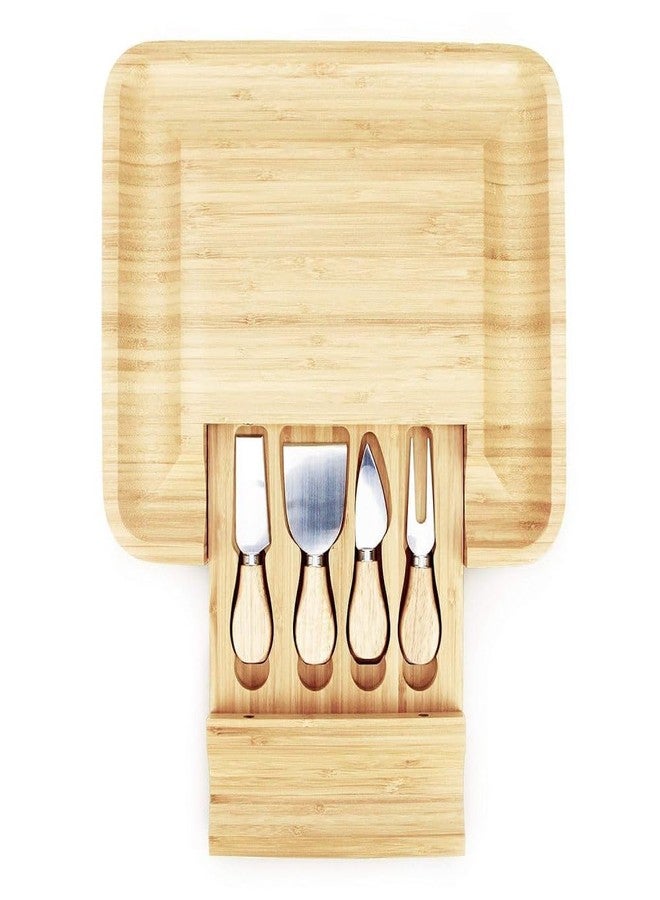 AJARVAR Organic Bamboo Cheese Board Gift Set - Wooden Charcuterie Platter Serving Tray for Meat, Fruit & Crackers - Includes 4 Stainless Steel Knives, Slate Labels-Po1 - Image 1