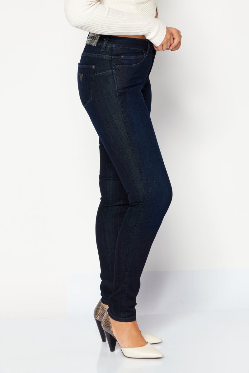GUESS Women Skinny Fit Plain Denim Jeans, Blue - Image 3