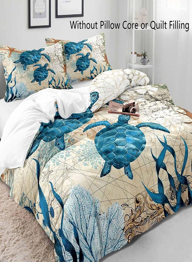 LUVIVIHOME طقم أغطية لحاف من LUVIVIHOME مكون من 3 قطع، بتصميم سلحفاة بحرية زرقاء، مقاس كوين، مناسب للأولاد والبنات المراهقين والأطفال، بتصميم ساحلي، مستوحى من الشاطئ والمحيط والأعشاب البحرية والمرجان ونجم البحر والحيوانات البحرية، مع غطاء لحاف و2 غطاء وسادة. - Image 3