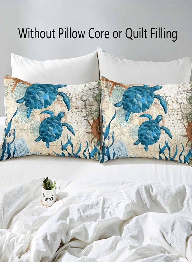 LUVIVIHOME طقم أغطية لحاف من LUVIVIHOME مكون من 3 قطع، بتصميم سلحفاة بحرية زرقاء، مقاس كوين، مناسب للأولاد والبنات المراهقين والأطفال، بتصميم ساحلي، مستوحى من الشاطئ والمحيط والأعشاب البحرية والمرجان ونجم البحر والحيوانات البحرية، مع غطاء لحاف و2 غطاء وسادة. - Image 4