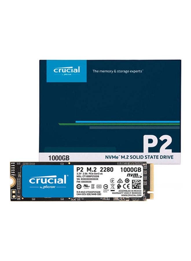 كروشيال محرك أقراص SSD داخلي P2 M.2 NVMe سعة 1 تيرابايت PCI-Express 3.0 3D Nand a يورو M.2 SSD داخلي 1 TB - Image 1