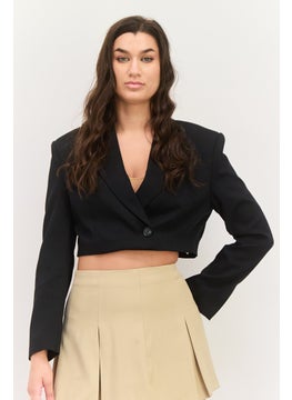 Bershka Women Regular Fit Solid Semi Formal Blazer, Black  - Image 1