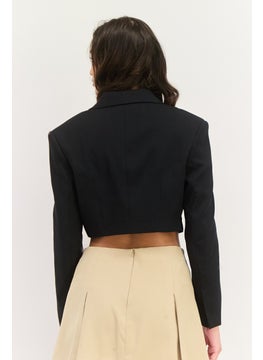 Bershka Women Regular Fit Solid Semi Formal Blazer, Black  - Image 3