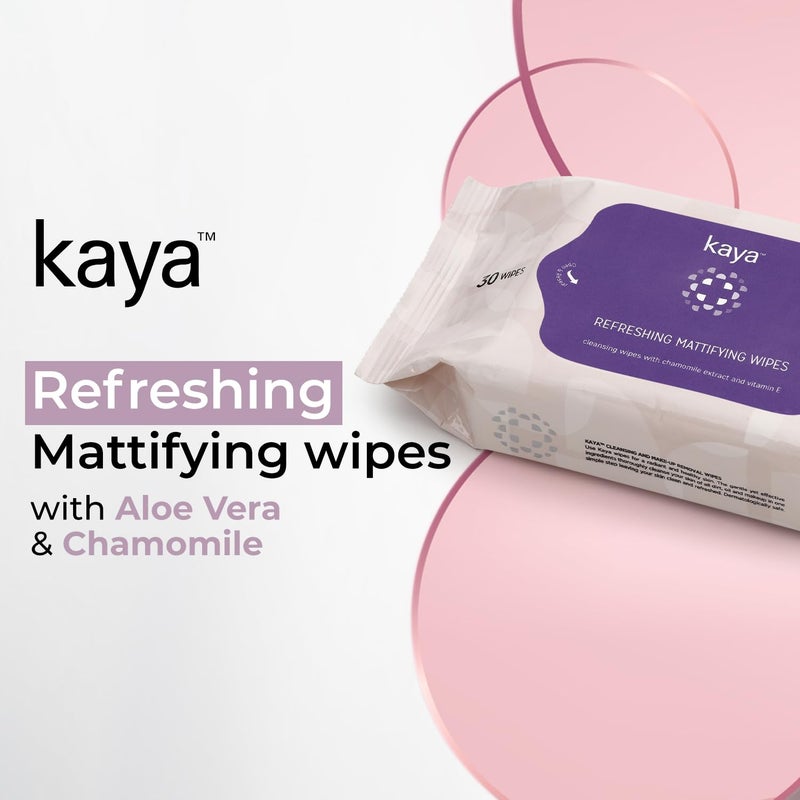 Kaya Clinic Refreshing Mattifying Wipes  Vitamin E  Chamomile Extracts  Face Wipes  Cleansing Wipes  For Acne Prone Skin  30 Wipes - Image 2