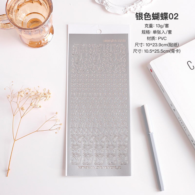 Generic Bronzing silver flower series hand account sticker number letter pvc waterproof small sticker goo card material paper wholesale Hot silver butterfly 